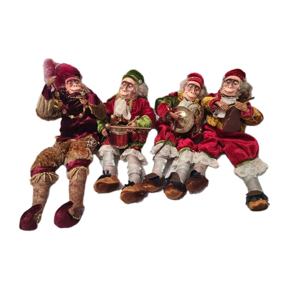 Katherine's Collection Wayne Kleski Monkey Musicians‎ Set of 4 Vintage Christmas